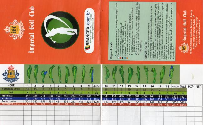The scorecard from the Imperial Golfclub in Braganca Paulista