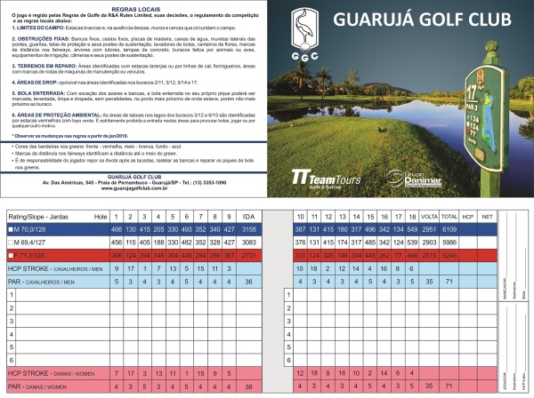 Scorecard of the golf course of the Guaruja Island Golf Club.
