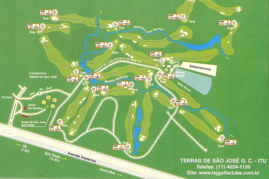 Map of the golf course of the Terras do Sao Jose golf club in Itu.