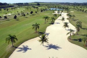 Bunker and fairway of the gold course of the Damha golf club in Sao Carlos.